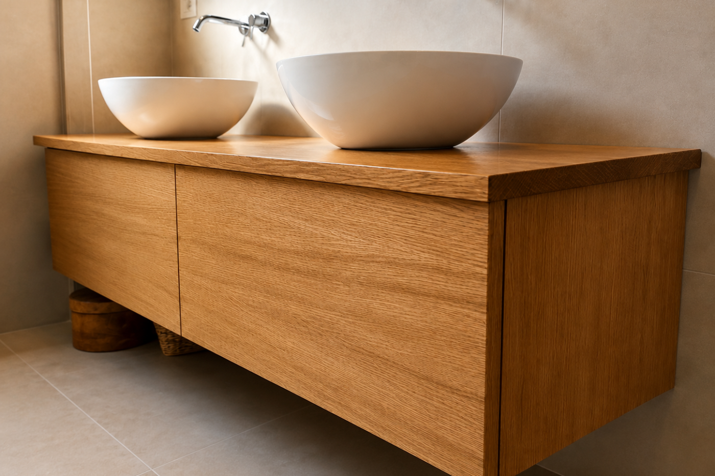 Mobile bagno sospeso in rovere massello